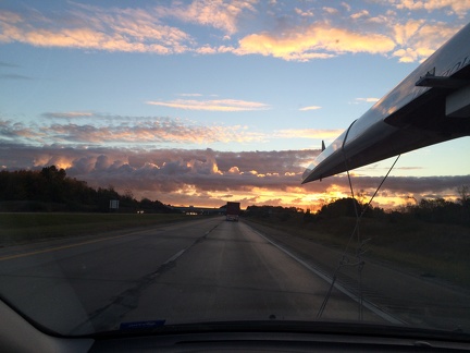 Beautiful sunrise driving to Canada